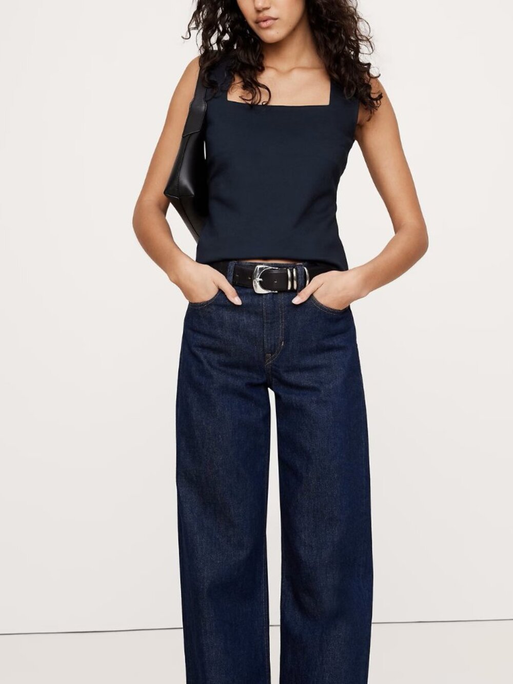 NWT! Banana Republic Navy Blue Everywhere Lined Ponte Knit Square Neck Top S